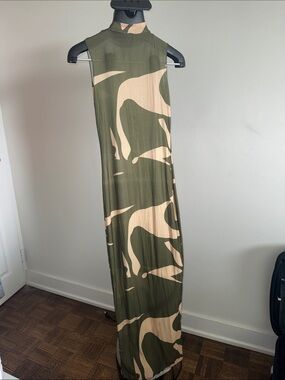 Olive Green and Cream Patterned Maxi Dress Cover Up Swim